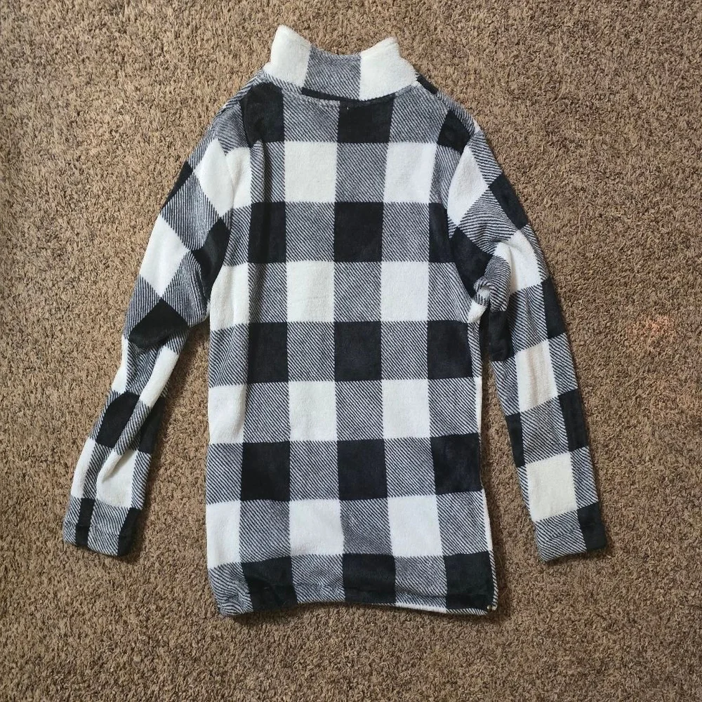 Women's Black White Plaid Fleece 1/4 Zip Sweatshirt S - Picture 4 of 4